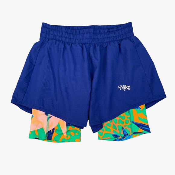 Nike One Shorts Girls Big Kids M Medium Blue Multi Lightweight Woven Drawcord - Picture 1 of 13